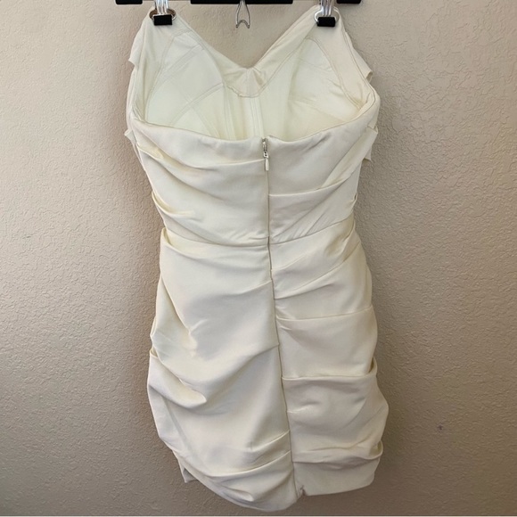 HOUSE OF CB 'Emanuela' Ivory white Draped Ruched Mini Dress NWOT size L - Picture 7 of 11